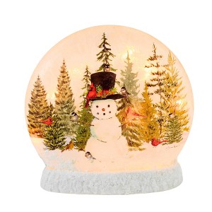Stony Creek 7.0 Inch Forest Snowman Pre-Lit Round Orb Christmas Lighted Glass Accent , Christmas Decor Cardinal Winter Scene (1PC) - 1 of 4