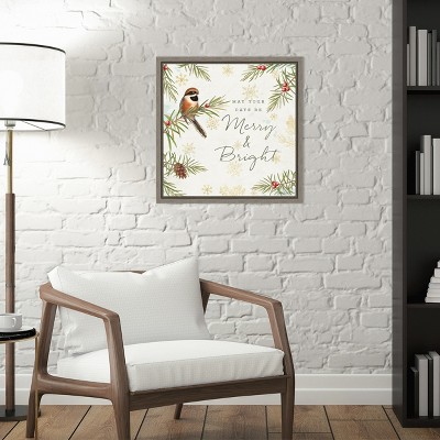 Merry & Bright Bird Canvas Wall Art with Greywash Frame