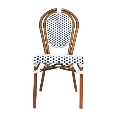 White and Navy Rattan Bistro Chair with Aluminum Frame