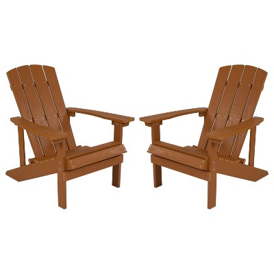 Emma and Oliver 2 Pack Outdoor All-Weather Poly Resin Wood Adirondack Chairs