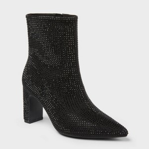 Women’s Gloria Low Shaft Heeled Rhinestones Boots with Memory Foam Insole – A New Day™ - 1 of 3
