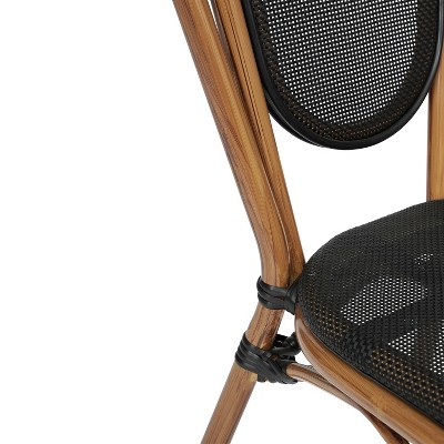 Set of Two Black and Natural Aluminum Bistro Chairs