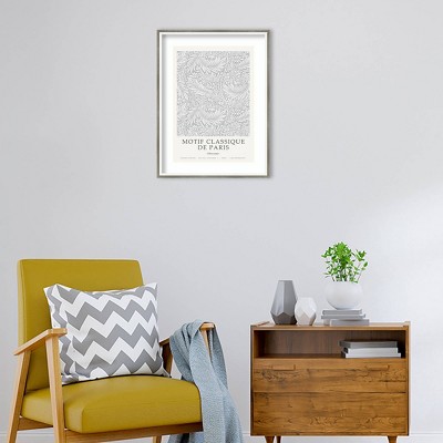 Gray and White Vintage Parisian Leaf Pattern Framed Print