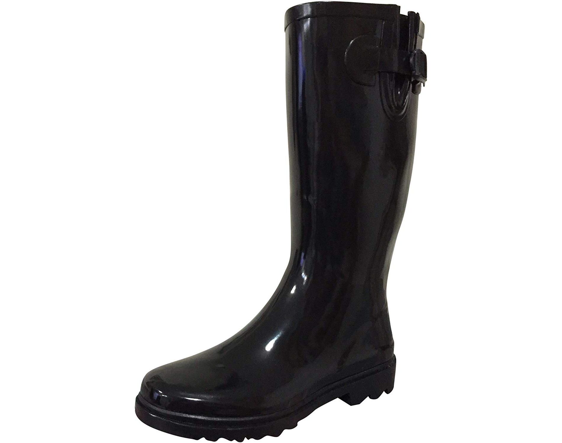 Women's Rain Boots Black Rubber Mid Calf Snow Rainboot