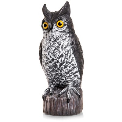 Realistic Black and Gray Resin Owl Decoy Statue, 16.5 Inches