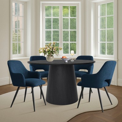 5-Piece Modern Dining Set ,46" Wood  Round Dining Table & Armrerst Dining Chairs with Comfy Paded for Dining Room-Tanpinhause