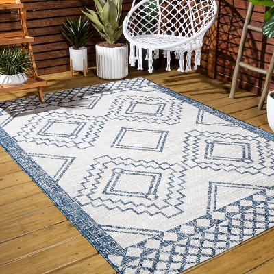 Ivory/Blue Synthetic Medallion Rectangular Easy-Care Rug