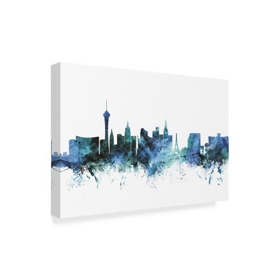 Trademark Fine Art -Michael Tompsett 'Las Vegas Nevada Blue Teal Skyline' Canvas Art