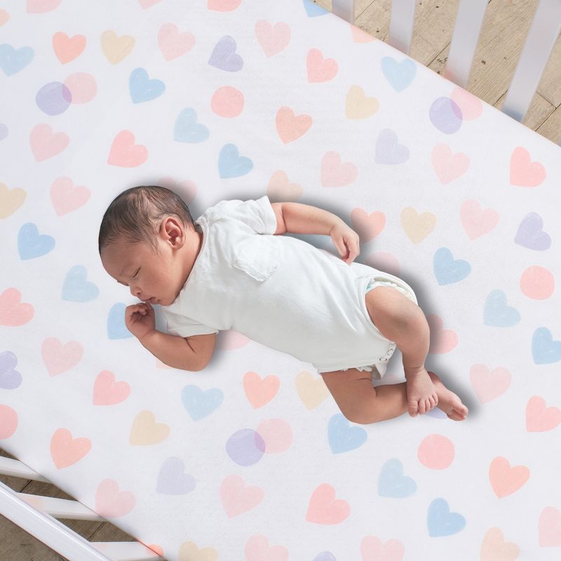 Bedtime Originals Rainbow Hearts Pink/Purple 3-Piece Baby Crib Bedding Set, 5 of 10