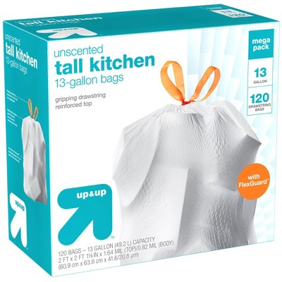 Strong Tall Kitchen Trash Bags 13 Gallon White Unscented 120 Count