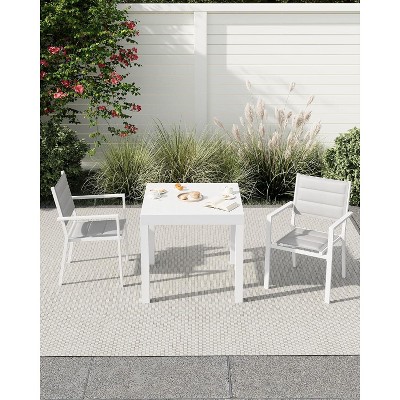 Patio Stackable Chairs Set of 4, Outdoor Aluminum Stacking Dining Chairs with Breathable Textilene Farbic for Outdoor, Patio, Deck, Backyard