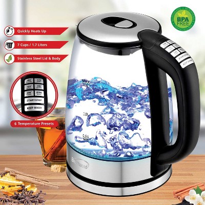 Brentwood 1.79-Qt Black Glass Electric Kettle with LED Light
