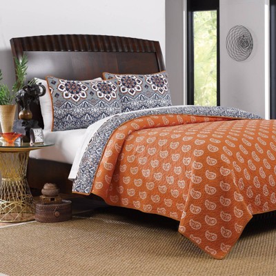 Medina Full Reversible Cotton Quilt Set in White and Saffron