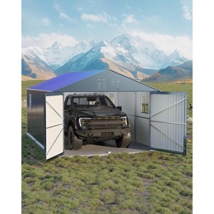 12x20 FT Metal Carport, Enclosed Car Port with Reinforced Frame and Steel Roof for All-Weather Use, Metal Garage Shed for Full-Sized Pickup Trucks - 1 of 4