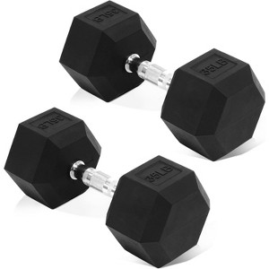 Hex Dumbbell Set of 2, Rubber Encased Weights with Anti-Slip Grip for Strength Training & Fitness - 1 of 4