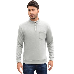 Men's Casual Henley Pullover Sweater Slim Fit Knitted Thermal Fleece Polo Sweatshirt - 1 of 4