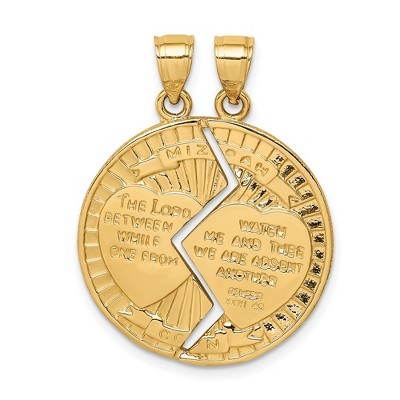 Black Bow Jewelry 14k Yellow Gold Break-Apart Mizpah Coin Pendant, 22mm (7/8 Inch)