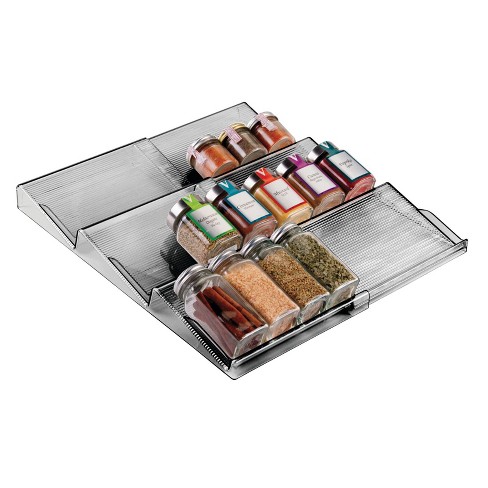 mDesign Expandable Plastic Spice Rack Drawer Organizer 3 Tier Smoke Gray