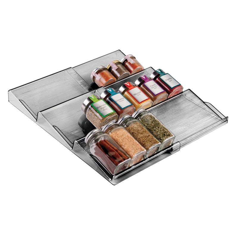 mDesign Expandable Plastic Spice Rack Kitchen Drawer Organizer, 3 Tiers, 1 of 7