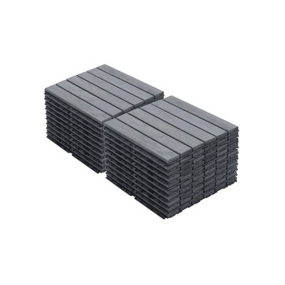 GlasFlength Carpet Tiles 20 Pack 12" Acacia Hardwood Interlocking Deck Tiles Striped Outdoor Flooring for Patio Balcony Poolside, Gray, 12"*12"*0.75"