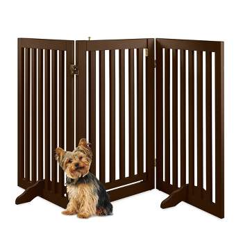 Best Choice Products 31.5in 3-Panel Freestanding Wooden Pet Gate w/ Walk Through Door, Adjustable Pen