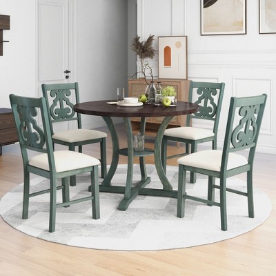 NicBex Round Dining Table Set for 4 Fabric Chairs with Special-shaped Table Legs, Storage Shelf for Dining Room