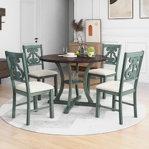 NicBex Round Dining Table Set for 4 Fabric Chairs with Special-shaped Table Legs, Storage Shelf for Dining Room - 1 of 4