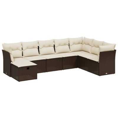 vidaXL 8 Piece Patio Sofa Set with Cushions Brown and Cream - Without Storage