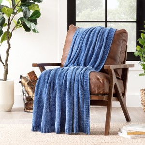 Chanasya Chenille Knit Subtle Shimmer Textured Decorative Throw Blanket - 1 of 4
