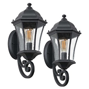 2pcs Outdoor Wall Lights, Patio Waterproof Lanterns, Retro Wall Mounted Lamps Exterior Wall Metal Light Fixture With Glass Shade For Porch Garden Yard - 1 of 4