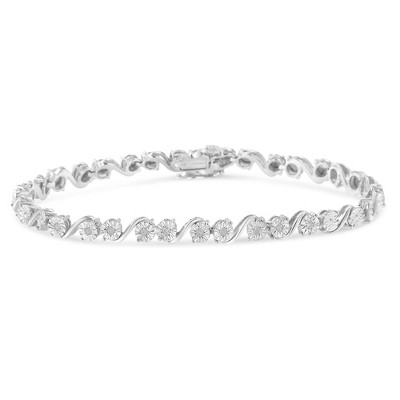 Haus of Brilliance Silver 1/10 Cttw Round Diamond "S" Link Miracle Plate Tennis Bracelet - 7-1/4"