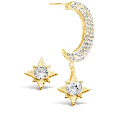 SHINE by Sterling Forever Asymmetric CZ Burst & Crescent Drop Studs