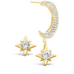 SHINE by Sterling Forever Asymmetric CZ Burst & Crescent Drop Studs - 1 of 2