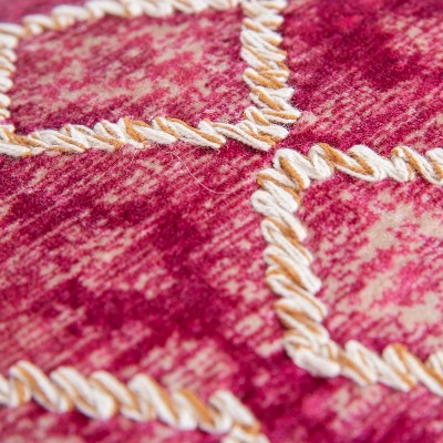 Pink and Ivory Embroidered Cotton Velvet Lumbar Pillow