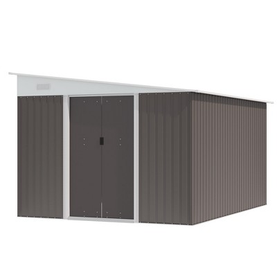 Gray Metal Outdoor Storage Shed with Double Lockable Doors and Vents