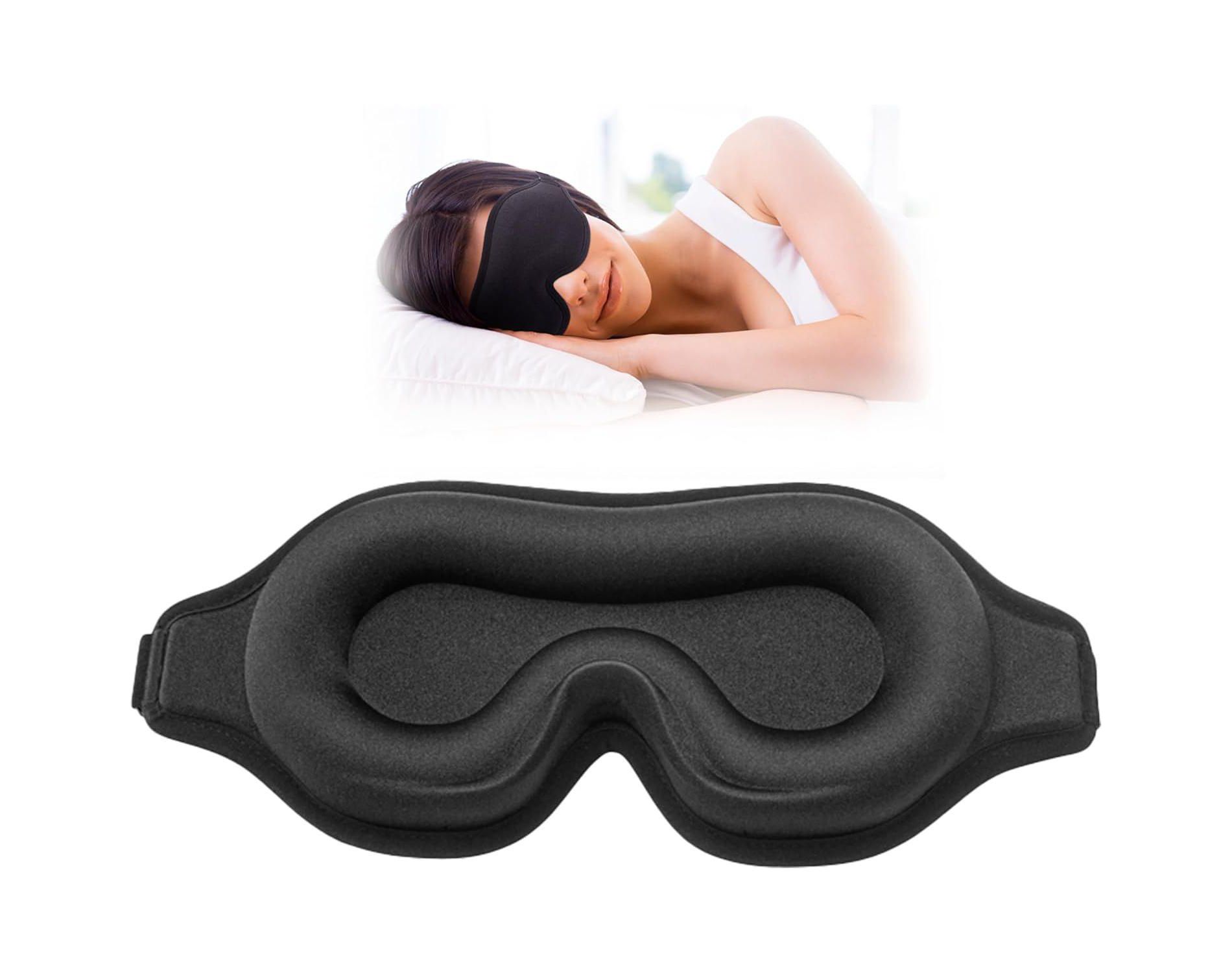 Albatross Health Sleep Eye Mask for Men and Women, Ideal for Lash Extensions, Travel Blackout Night Blindfold with Adjustable Strap (Black-3D)