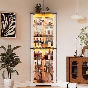 PAKASEPT 71'' Farmhouse Corner Bar Storage Cabinet, Tall Wine Bar Cabinet with Glass Doors and LED Lights, Display Curio Cabinet with Shelves - 1 of 4