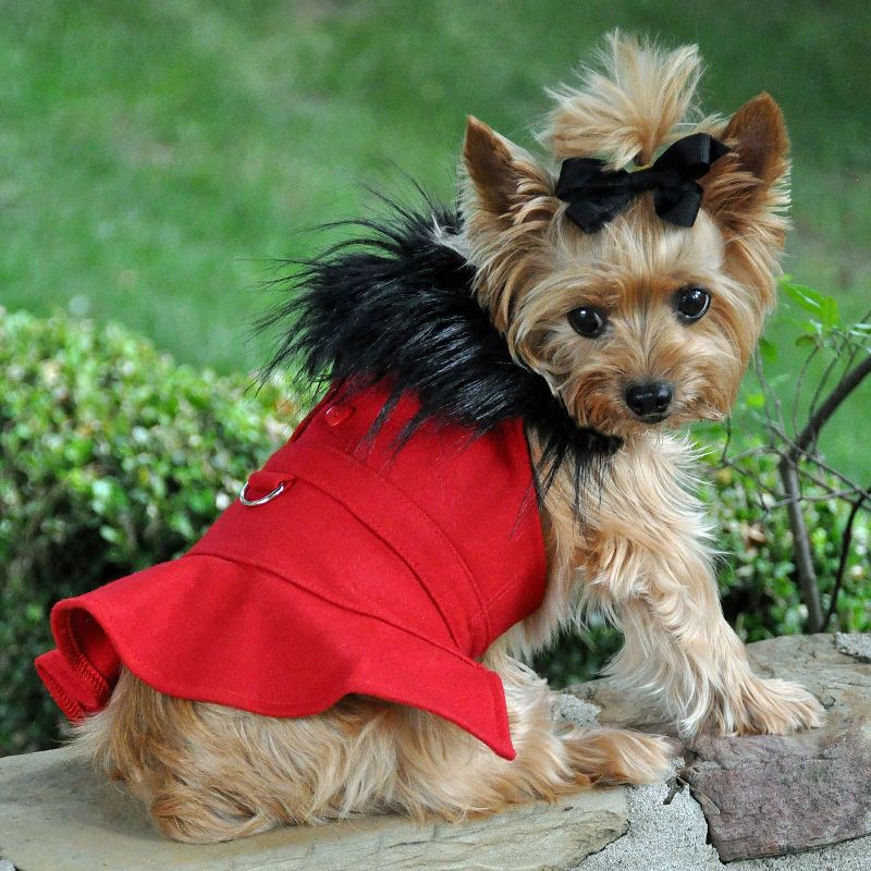 Doggie Design Wool Dog Coat Harness Fur Collar with Matching Leash-Red, 2 of 4