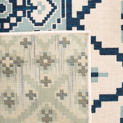 Turquoise and Blue Rectangular Synthetic Indoor/Outdoor Area Rug
