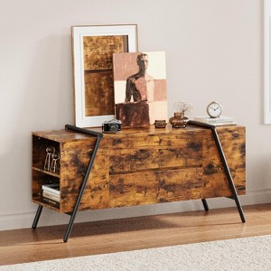 Modern Farmhouse TV Stand, Entertainment Center with 2 Drawers, Adjustable Shelves, U-Shaped Metal Legs, Wooden Media Console - 1 of 4