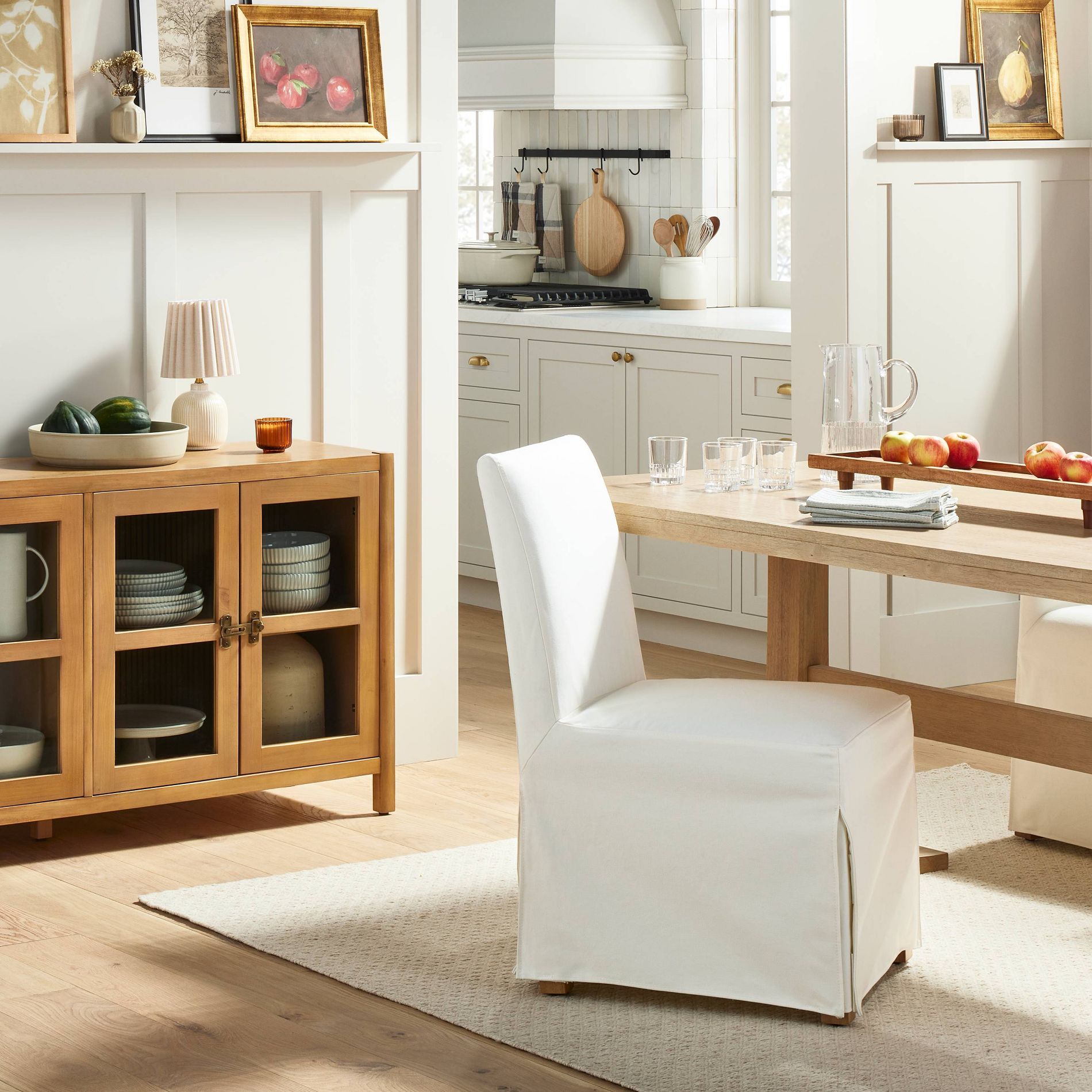 Canvas Slipcover Armless Dining Chair - Cream - Hearth & Hand™ with Magnolia: Skirted, Padded Seat, Hardwood Frame