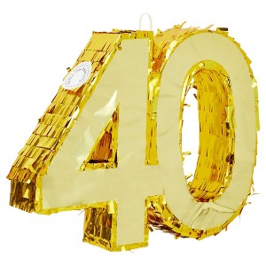 Sparkle and Bash Small Number 40 Pinata for 40th Birthday Party, Wedding Anniversary, Gold Foil, 16.5 x 3 x 13 In - 1 of 4