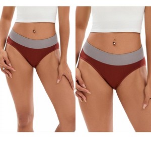 INSPIRE CHIC 2 Pcs Women's Color-Block Cotton No Trace Underwear Mid-Waisted Full Coverage Briefs - 1 of 4