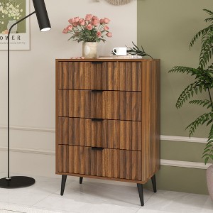 Fluted Dresser with Drawer, Modern Dressers for Bedroom, Natural Wood Dresser Organizer Dresser with Blister Drawers - 1 of 4