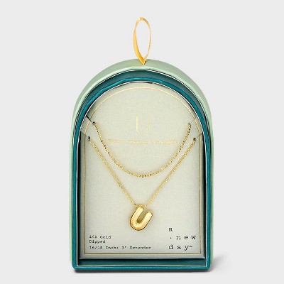 14K Gold Dipped Initial Bubble Multi-Strand Pendant Necklace - A New Day™ Gold