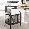 Acekool Large Mobile Printer Stand with Power Outlets and USB Ports, Adjustable 3-Tier Rolling Cart with Wheels for Home Office, Rustic Black - 3 of 4