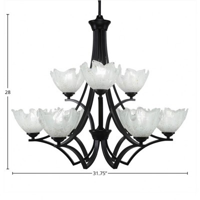 Toltec Lighting Zilo 9 - Light Chandelier in  Matte Black with 7" Gold Ice Shade