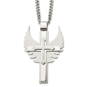 Black Bow Jewelry Mens Stainless Steel XL Winged Cross Necklace, 20 Inch - 1 of 4