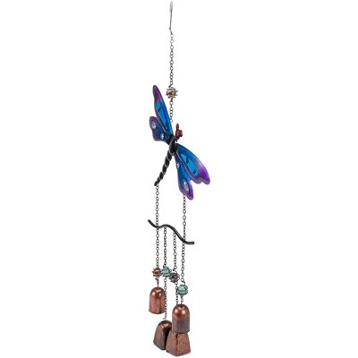 24" Purple and Blue Dragonfly Outdoor Windchime with Faux Jewels