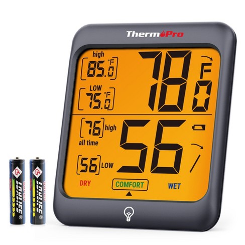 ThermoPro TP53W Digital Thermometer Indoor Hygrometer Temperature Humidity  Monitor w/ Min Max Records and Comfort Indicator Room Thermometer in Black